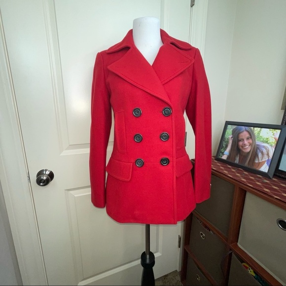 Banana Republic Red Double Breasted Short Italian Wool Coat Sz XS - Picture 8 of 17